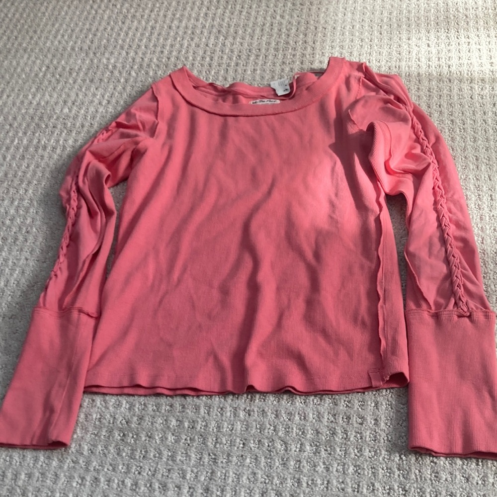 NWT We The Free Coral Puff Sleeve Ruffled Blouse size L